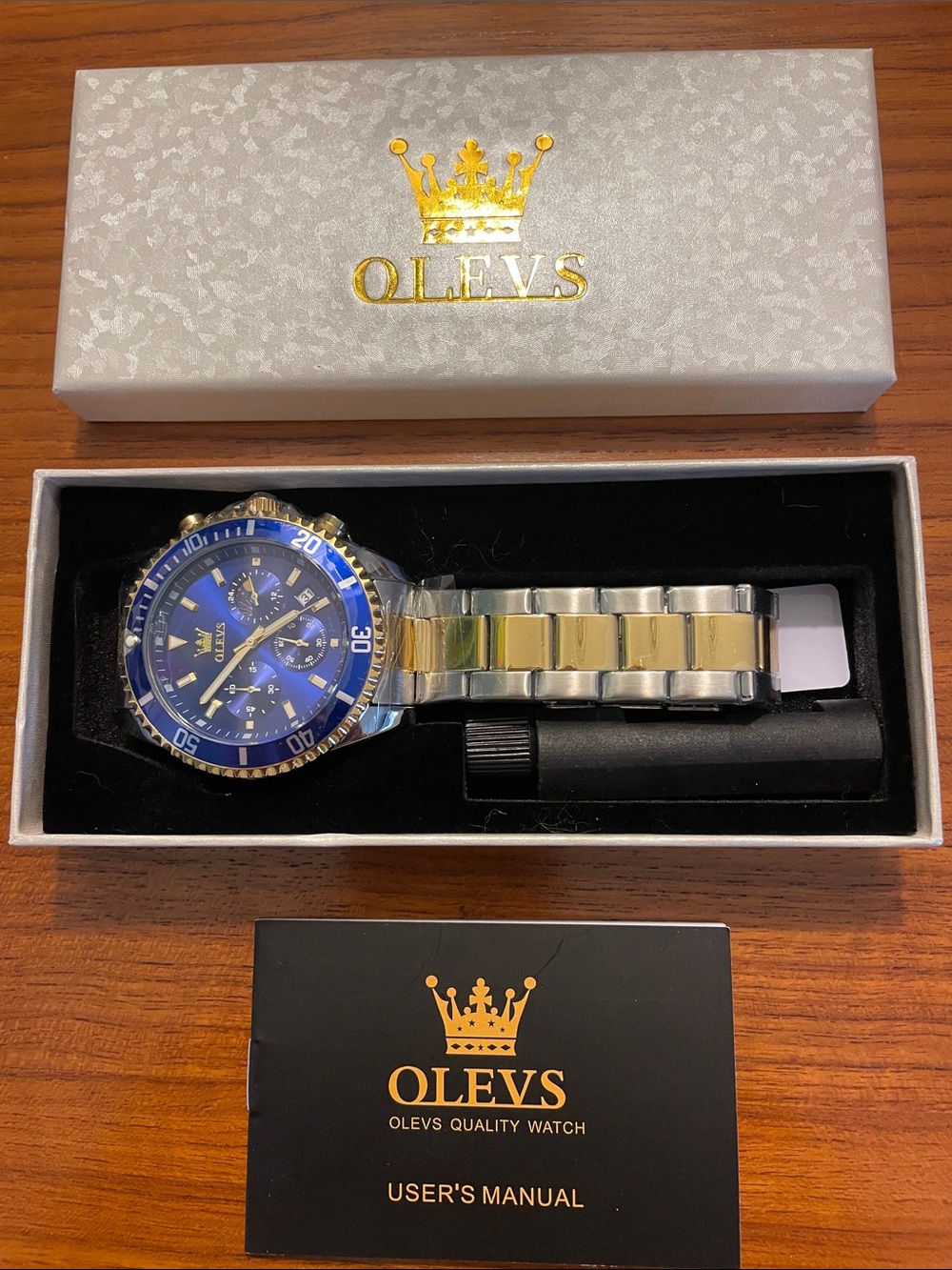 OLEVS Men's Two-Tone Blue Dial Watch
